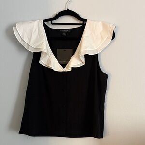 Marc New York Black Blouse with White Ruffle Collar